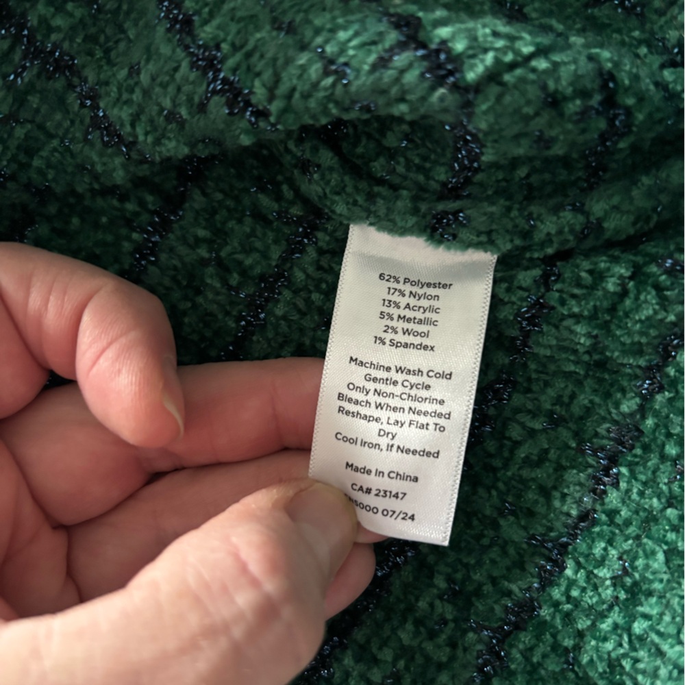 Talbots Chenille Cardigan Sweater Green Blue Metallic Thread Gold-Tone Buttons L - Picture 6 of 9